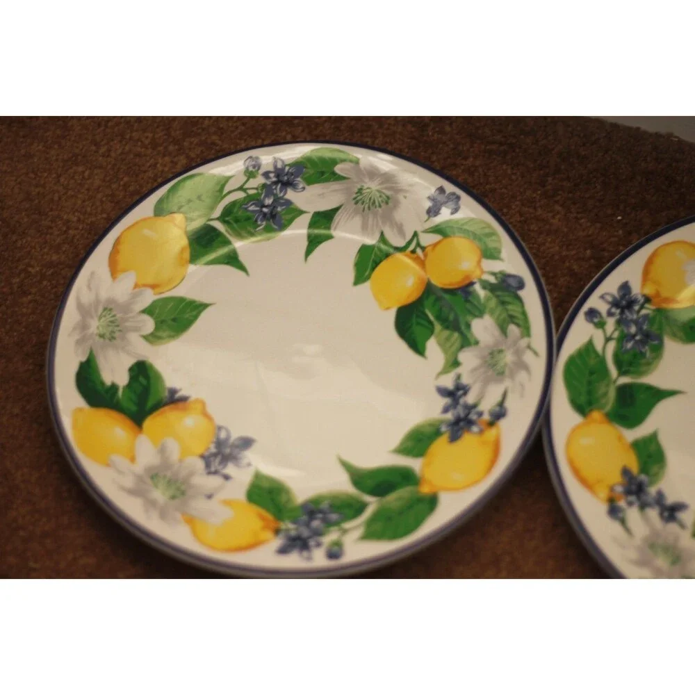 Royal Norfolk Lemon Dinner Plate Yellow Fruit Ceramic 10.5- Set of 4